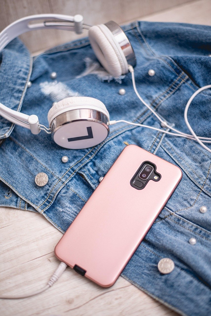 smartphone, headphones, denim, jacket, music, sound, listening, technology, headphones, headphones, headphones, headphones, headphones, denim